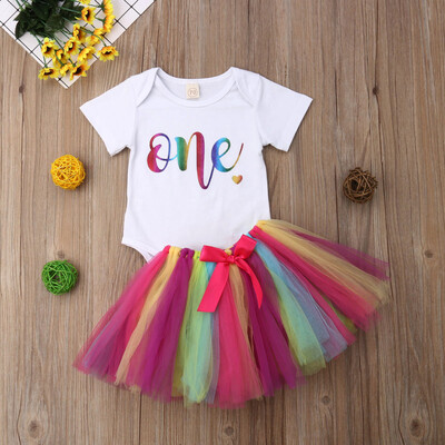 

Luxury Baby Girls First 1st Birthday Outfit Tutu Skirt Cake Smash Romper Tops