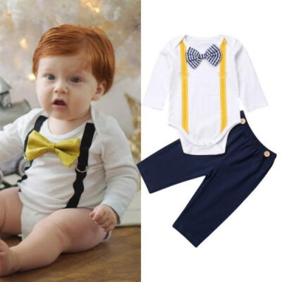 

AU 2pcs Newborn Baby Boy Tie Tops RomperPants Outfits Clothes Gentleman 0-18M