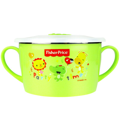 

American Fisher Childrens Tableware Newborn Baby Food supplement Stainless Steel Baby Ear Bowl with Cover 500ML Green