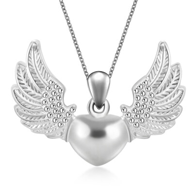 

Love Plated Heart Angel Wing Charm Necklace