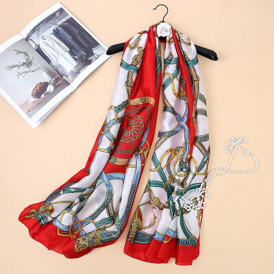 

French elegant chain simulation silk scarf spring&autumn silk long scarf shawl