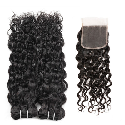 

Allove Brazilian Human Hair Weave Water Wave Hair 4pcs Bundles with Lace Closure Virgin Cheap Hair Extensions