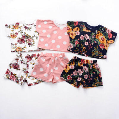 

Floral Baby Girl 2pcs Summer Clothes Shortsleeve Tops Shorts Pants Outfits Set