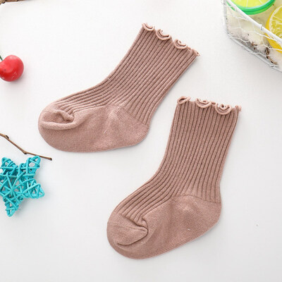 

New Solid Color Childrens Socks Loose Mouth Wooden Ear Baby Socks Girls Lace Tube Socks Cotton Breathable Student Socks