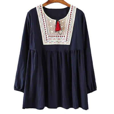 

Ruched Embroidered Loose Blouse