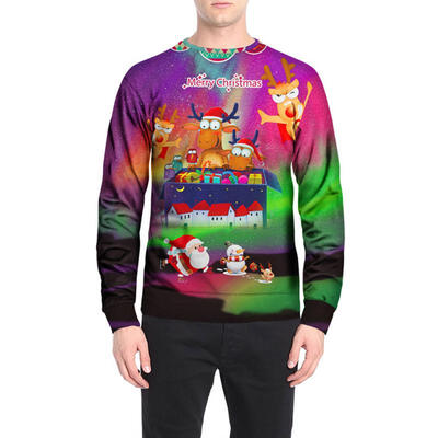 

Autumn Winter Cute Colorful Merry Christmas Print Sweatshirt For Men Casual O-Neck Long Sleeve Pullover Top Sweatshirt