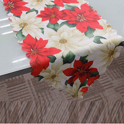 

Gobestart Decorative Christmas Santa Claus Tapestry Poinsettia Table Runner 14x71 Inch