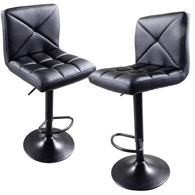 

Set of 2 Adjustable Swivel Counter Chair Bar Stools ChairsPU LeatherBlack