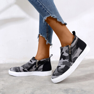 

Rose Womens Ladies Fashion Ankle Leopard Camouflage Flat Zipper Short Boots Shoes