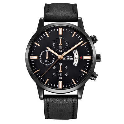 

Gobestart Fashion Sport Mens Stainless Steel Case Leather Band Quartz Analog Wrist Watch