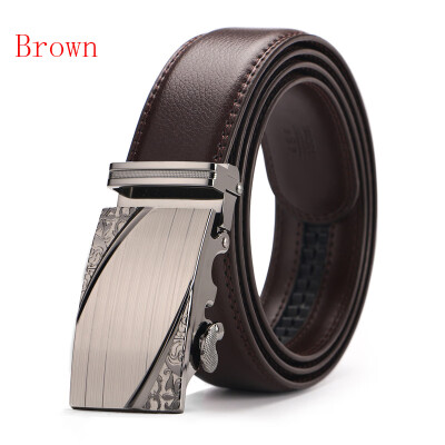 

New Automatic Buckle Cowskin Brown Belt Good Quality Genuine Leather Luxury Strap Male Belts For Men Jeans Wide 110-130cm long