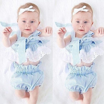 

Sleeveless Newborn Kids Baby Girls Outfits Clothes Bowk Tops Dress Shorts Pants 2PCS Sets 0-24M