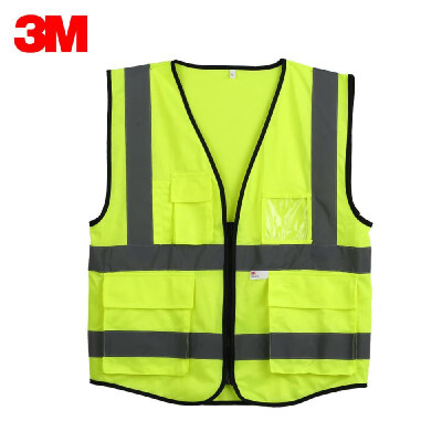 

3M 10907 High Visibility Reflective Vest Security Working Clothes Safety Waistcoat with Pockets Zipper Design Motorcycle Cycling W