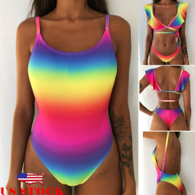 

US Women One Piece Beach Swimsuit Swimwear Bathing Monokini Push Up Bikini Set