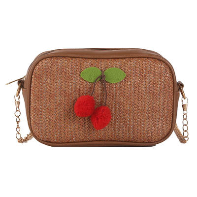 

Crossbody Messenger Handbags Women Cherry Decor Woven Chain Shoulder Bags
