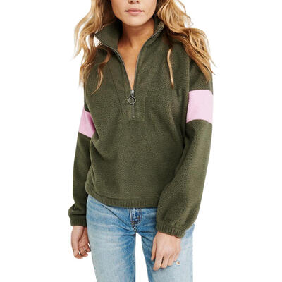 

Fleece Contrast Color Pullovers Tops Women Sweatshirt Female Casual Coat