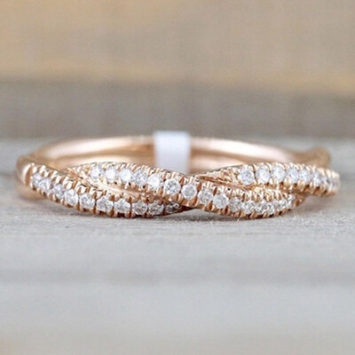 

Solid Round Cut Rope Twined Curve Infinity Gemstone Ring Anniversary Wedding Jewelry