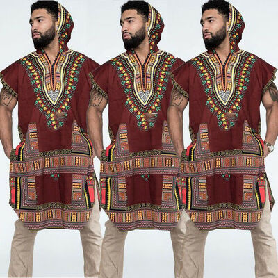 

SUNSIOM Mens Hipster Hip Hop African Dashiki Crew Neck Elongated longline t shirt Hoodie