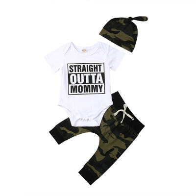 

Toddler Baby Boys Romper Tops Bodysuit Camo Pants Hat Outfits Set Clothes 0-24M