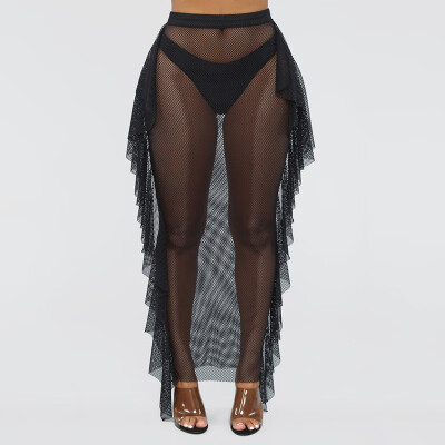 

Summer Womens Bikini Cover Up Swimwear Sheer Beach Maxi Wrap Mesh Long Skirt