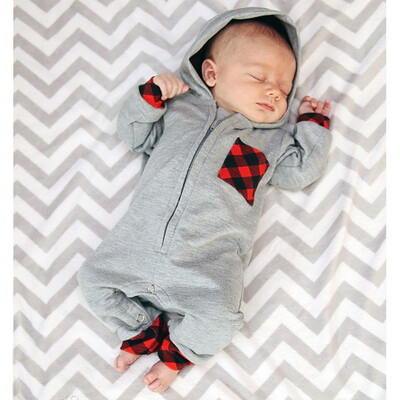 

Newborn Infant Baby Boy Girl Plaid Hooded Romper Jumpsuit Outfits Clothes