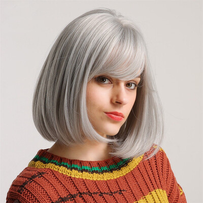 

〖Follure〗A Synthetic Hair Wig Can Be Rolled And Blown Into A Silver-gray Bob Wig