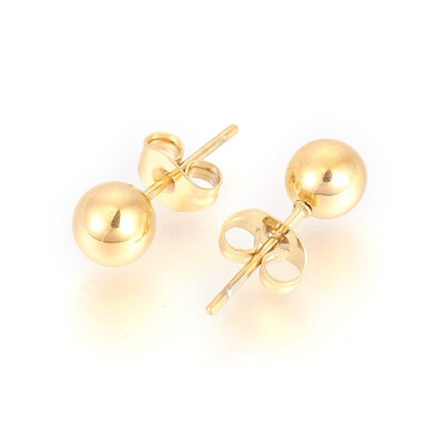 

304 Stainless Steel Stud Earrings Round Golden 17x6mm Pin 07mm