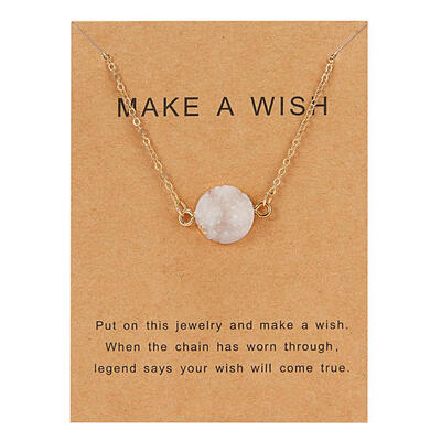 

Rinhoo 8 Colors Moon Shape Druzy Necklace Fashion Resin Faux Stone Necklace Gold Color Paper Wish Card Jewelry for Women Girls