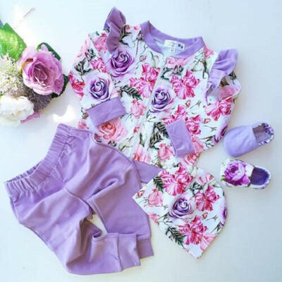 

Toddler Kid Baby Girl Flower Clothes Ruffle Longs Sleeve Top Jacket Pants Outfit