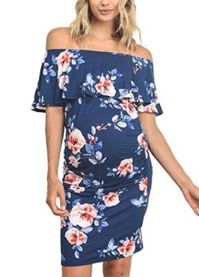 

Summer Sexy Off-the-Shoulder Slim Elastic Floral Printed Maternity Dress