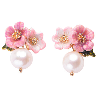 

Fashion Women Jewelry Elegant Crystal Rhinestone Ear Stud Pearl Flower Earrings