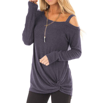 

Nomeni Womens Casual Soft Long Sleeves O Neck Knot Side Twist Blouse Top T-Shirt