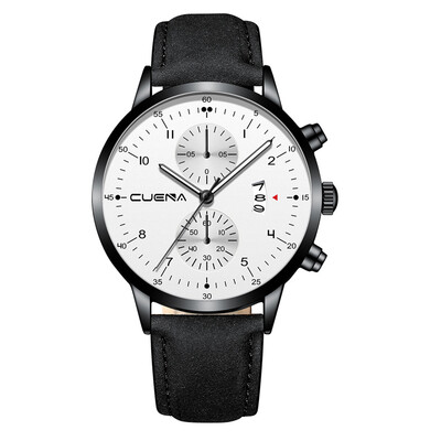 

Gobestart CUENA Mens Business Leath Belt Watch Three Eyes Six-Piece Calendar Quartz Watch