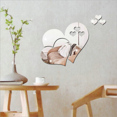 

Gobestart 3D Mirror Wall Sticker Heart Shaped Art Decal Removable Living Room Home Decor