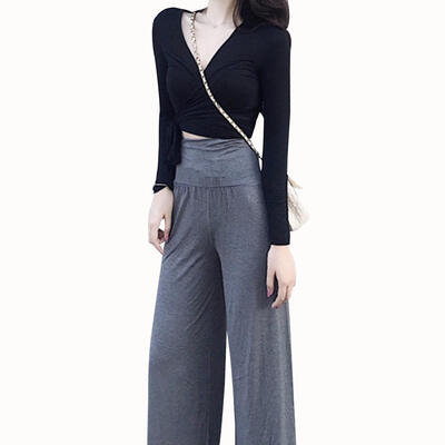 

Women Autumn Long Sleeve Solid V-Neck Bandage Tight Sexy Crop Tops Clothes