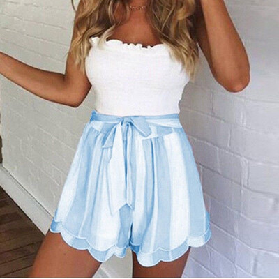 

Tailored Women Ladies Casual Printing Striped Petal Double Layer Pants BKL