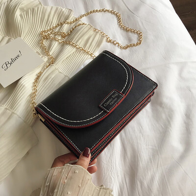 

2019 new small fresh casual temperament double layer Messenger bag female fashion simple embroidery thread chain shoulder bag