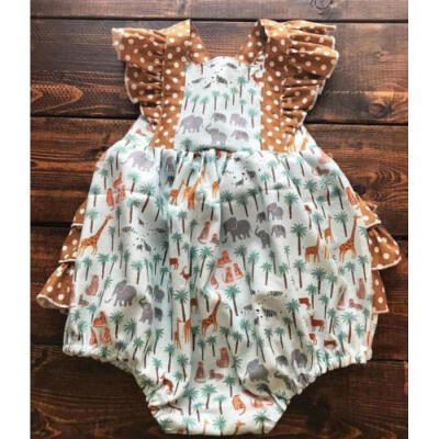 

Infant Baby Girl Animal Print Sleeveless Ruffle Romper BodysuitHeadband Clothes