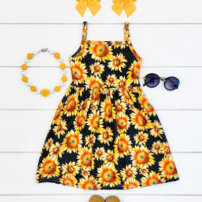 

Toddler Baby Kids Girl Strap Sunflower Floral Tank Princess Dress Casual Clothes