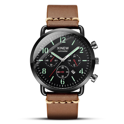 

Gobestart Fashion Sport Mens Alloy Case Leather Band Quartz Analog Wrist Watch
