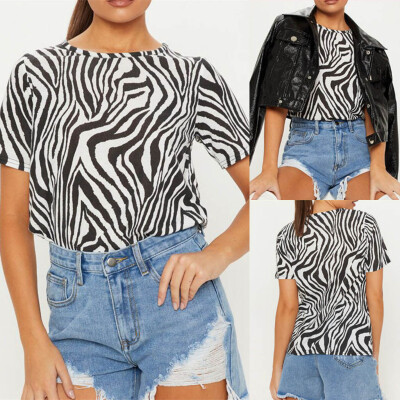 

Nomeni Fashion Women Casual O-Neck Short Sleeve Stripe Printed Tee T-Shirt Top