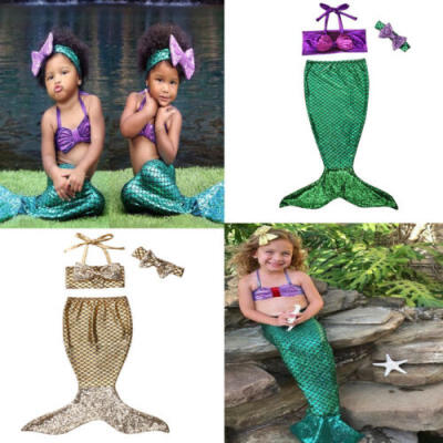 

3Pcs Baby Girl Kid Mermaid Tail Bikini Sets Swimsuit Swimwear Paty Costume 0-8T