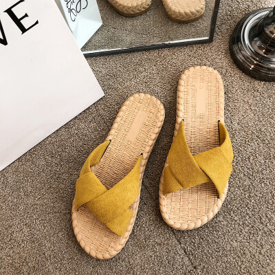 

Flat-soled Slippers Female Xia Han Edition Fashion Outside Wearing Slip-proof Bull Tendon Bottom Soft-soled Seaside Slippers Femal