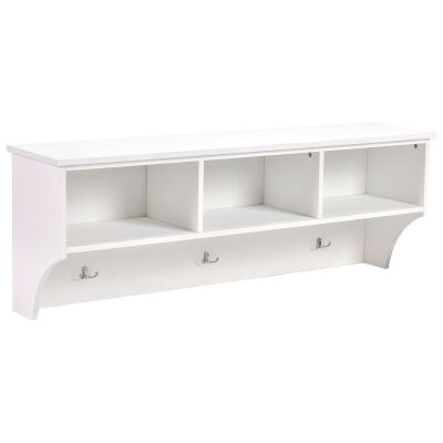 

48" Entryway Cubbie Wall Mount Storage Shelf w Hooks-White