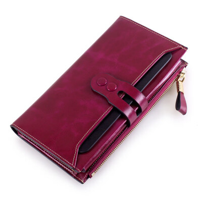 

Fashion Tri-fold Women Genuine Leather Long Wallet with Removable Card Carrier