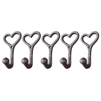 

5 Pcs Cast Iron Hooks Love Style Wall-Mount Coat Hat Hook Hall Tree Decor