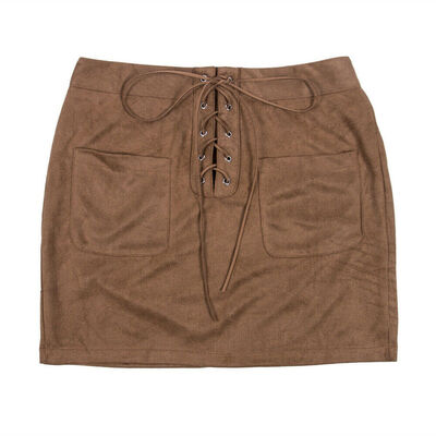 

Sexy Women Leather Suede Bandage High Waist Party Skinny Lace Up Mini Skirt