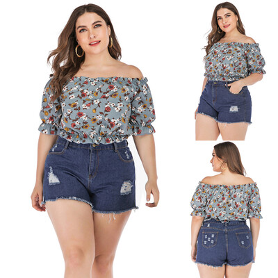

Roseonmyhand Womens Fahsion Casual Plus Size Print Slash Neck Half Sleeve Tops Shirt