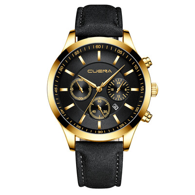 

Gobestart CUENA Mens Business Leath Belt Watch Three Eyes Six-Piece Calendar Quartz Watch