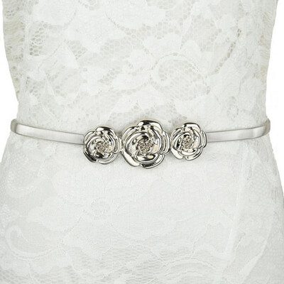 

Gold Belts For Women Metal Roses Flower Belt Elastic Chain Luxury Women Ladies Belts Designer Brand Decorated Waist